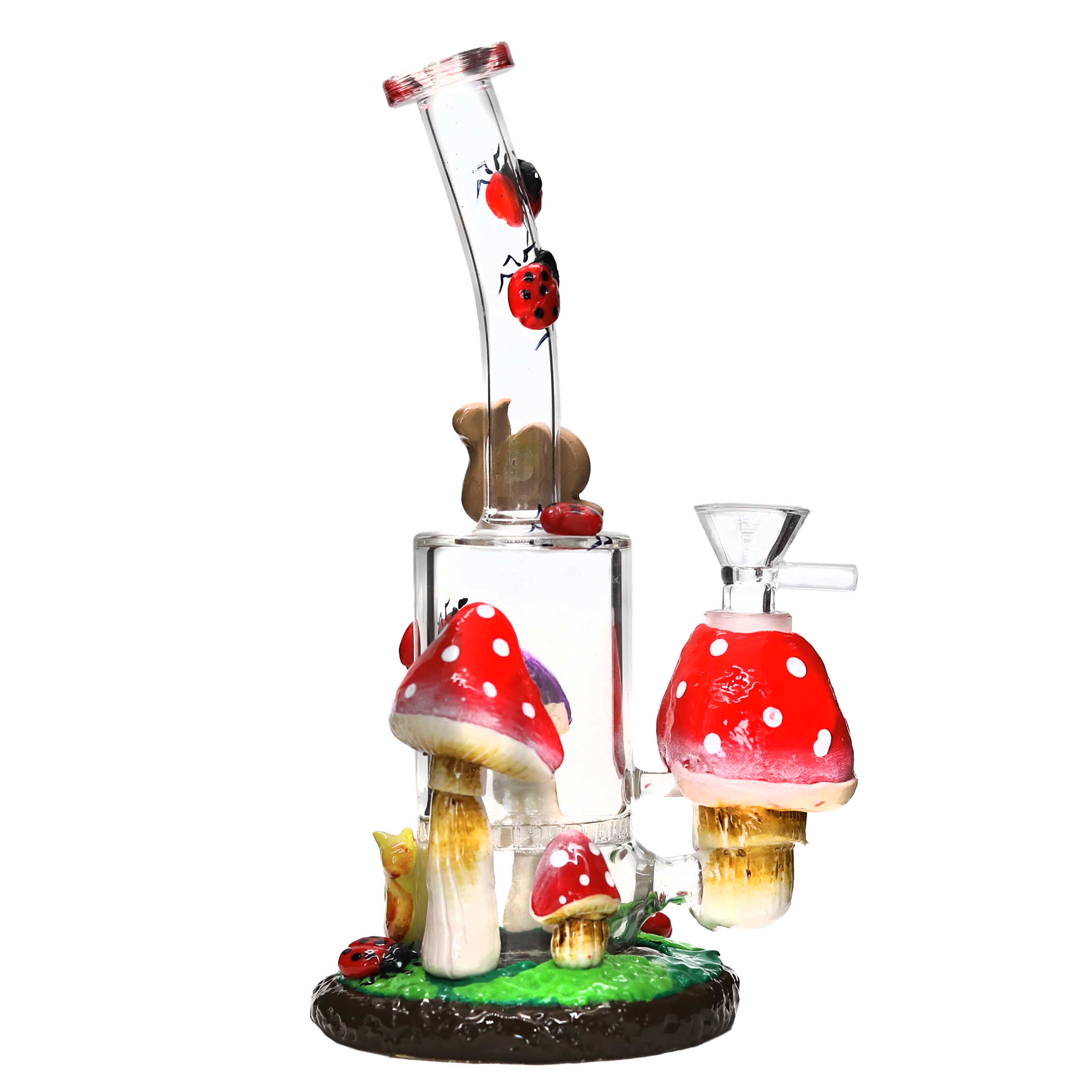 Cignature Hand Painted Mushroom House With Snails And Ladybugs Bent Neck Waterpipe (FGP3757) | 10 inch | Assorted Colors product image